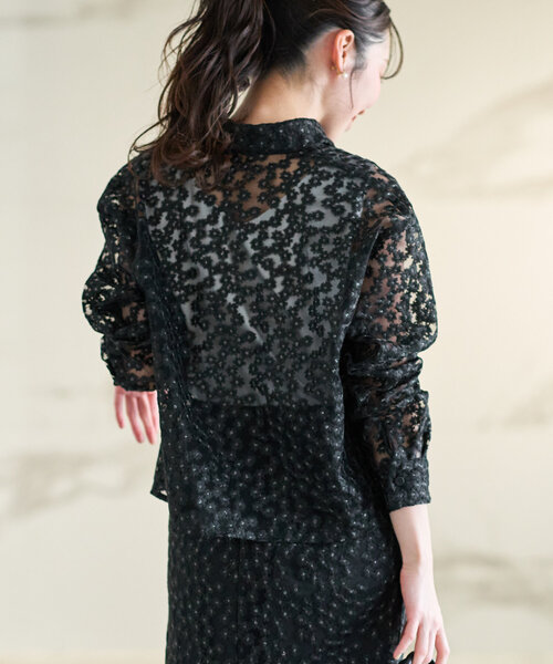 ブラウス シャツ 「セットアップ可」チュール花刺繍クロップドシャツ レディース La boutique Bonbon ブラウス シャツ 「セットアップ可