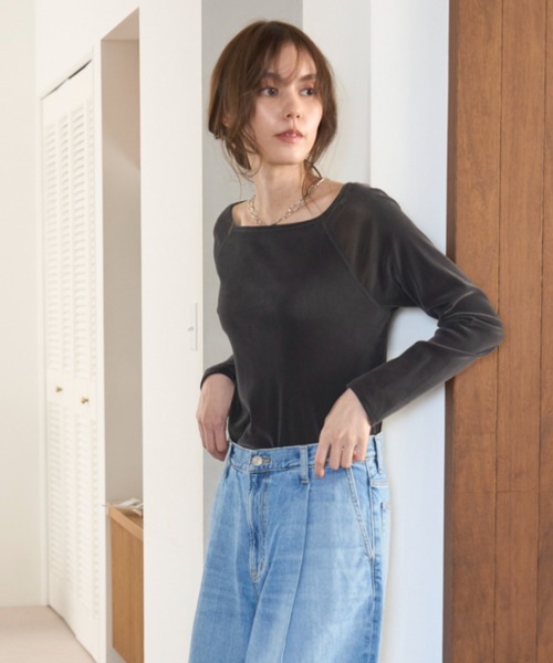 tシャツ ボートネックフロッキーベロアプルオーバー レディース ボートネックフロッキーベロアプルオーバー｜&mall（アンド