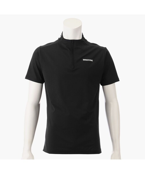 BRIEFING ブラック 半袖Tシャツ Lサイズ BRIEFING tシャツ MEN'S NECK LOGO HALFZIP SHIRT メンズ