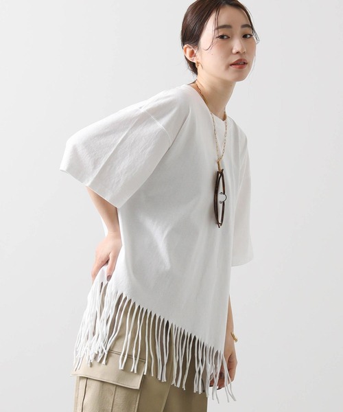 tシャツ Boutique Ordinary S/S TEE レディース Boutique Ordinary tシャツ フリンジヘムバックロゴ5分袖