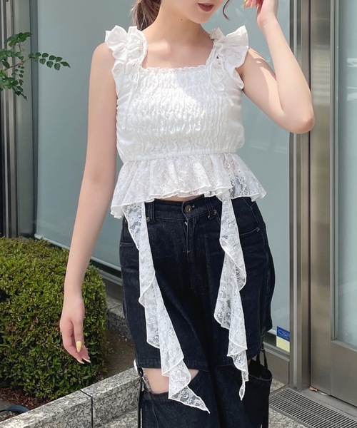 one way ブラウス シャツ フリルシャーリングブラウス