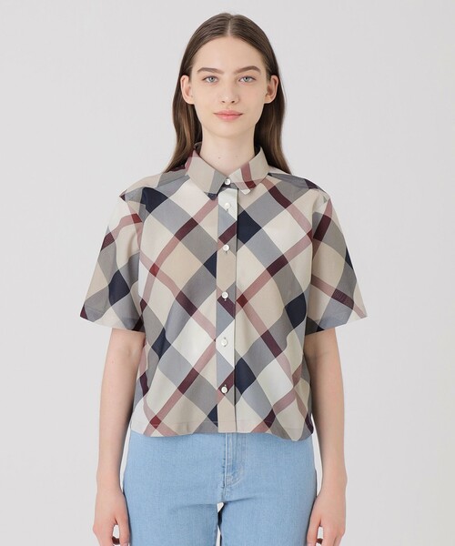 ブルーレーベルクレストブリッジ　人気完売ベージュチェックソフティーボイルブラウス ブルーレーベルクレストブリッジ BLUE LABEL CRESTBRIDGE 【一部店舗
