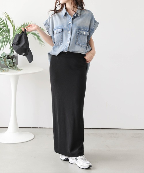 ブラウス シャツ フレンチスリーブデニムシャツ レディース : ZOZOTOWN