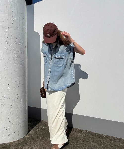 ブラウス シャツ フレンチスリーブデニムシャツ レディース : ZOZOTOWN