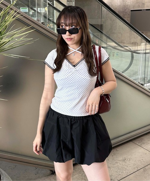 sedacle girl（セダクルガール） tシャツ 半袖 ドット柄ネックリボン