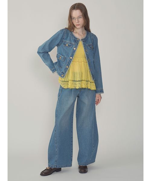 LILY BROWN⭐︎新品！半額以下！デニムジャケット、スカート　セットアップ！ LILY BROWN デニムジャケット gジャン ノーカラークラシカル