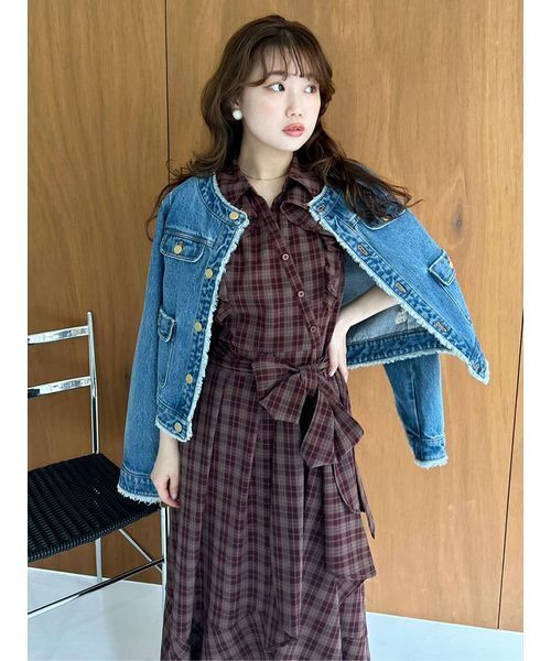 D221726 LILY BROWN デニムジップアップブルゾン LILY BROWN デニムジャケット gジャン ノーカラークラシカル
