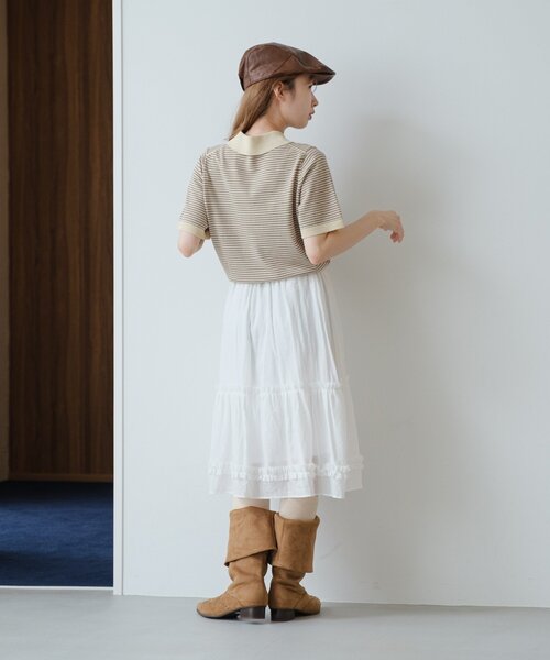 Kastane スカート 「新色追加/チェック＆無地」フリルミドルスカート