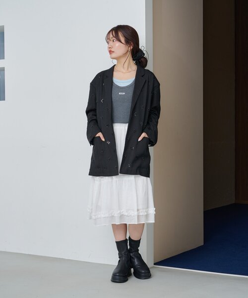 Kastane スカート 「新色追加/チェック＆無地」フリルミドルスカート