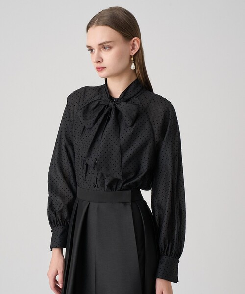 ANAYI（アナイ） ブラウス シャツ ドットオーガンジーリボンブラウス