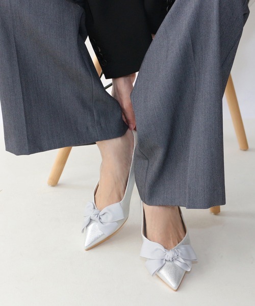 Fin（フィン） パンプス ポインテッドトゥリボンフラットシューズ「低