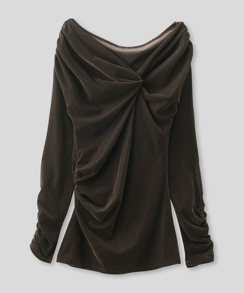 ロシアーベロアツイスト3WAY トップス ／ダークブラウン KINO THE KEI tシャツ シアー ベロア ツイスト 3WAY トップス