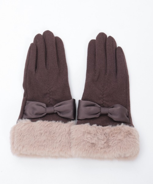 axes femme（アクシーズ ファム） 手袋 配色サテンリボンファー手袋