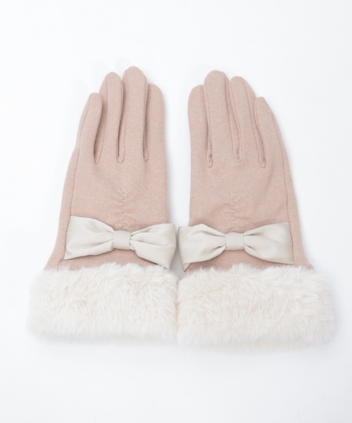 axes femme（アクシーズ ファム） 手袋 配色サテンリボンファー手袋