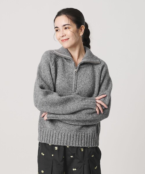 BEAUTY&YOUTH ウール100%ハーフジップフーディーニット ウール ハーフジップ フーディ