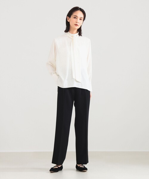 美品 デミルクス ビームス 2,2万円 ボウタイブラウス ホワイト D303 Demi-Luxe BEAMS（デミルクス ビームス） ブラウス シャツ 「オフィス