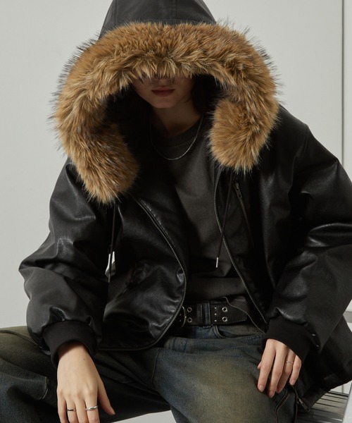 80's 90's vintage オーバーサイズ ファー ブルゾン コート ブルゾン アウター 「Alfred Alex」2WAYヴィンテージライクオーバー