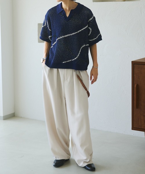 「epnok」 半袖ニット SMALL ブルー メンズ_画像3