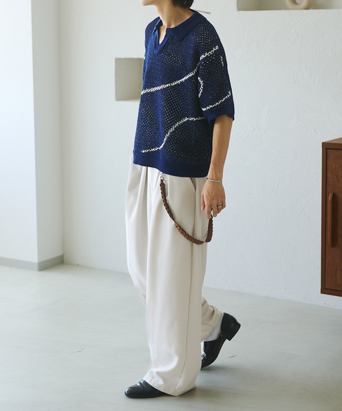 「epnok」 半袖ニット SMALL ブルー メンズ_画像4