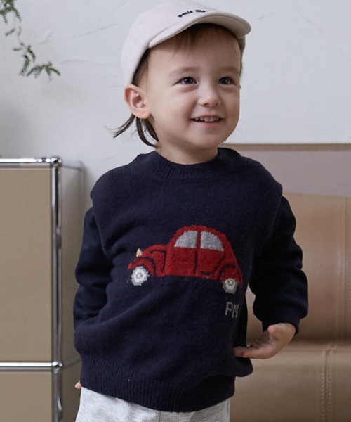 petit main トレーナー ニット柄ドッキングトレーナー キッズ 子供服