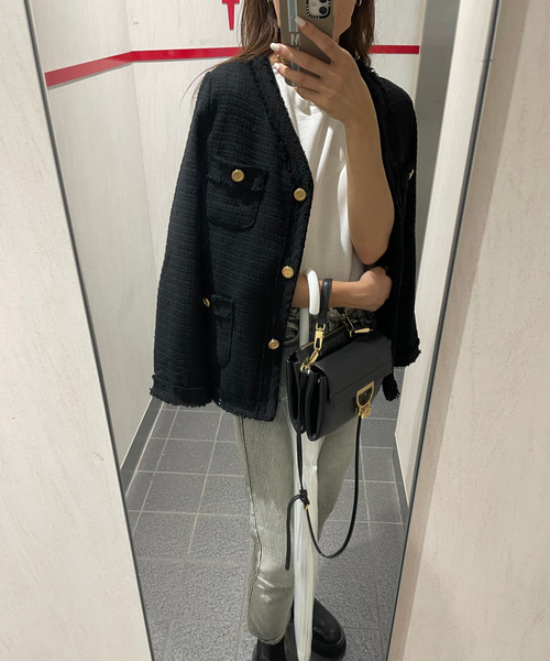 「ISOOK」 ノーカラージャケット FREE ブラック レディース_画像5