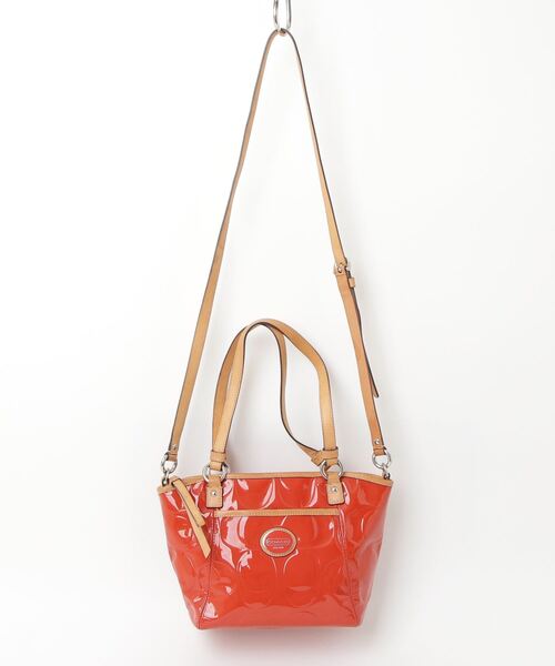 美品　COACH　2WAYトートバッグ　本革　オレンジ　ブラウン　タグ付未使用品 美品 COACH 2WAYトートバッグ 本革 オレンジ ブラウン タグ付未使用品