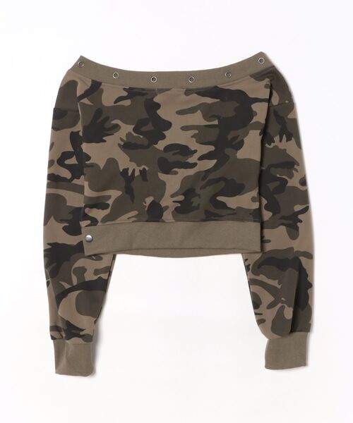 トレーナー スウェット 迷彩柄 オフショルダー 脇スリット仕様