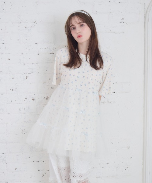 Lolime by mellfy memory ワンピース 半袖 Tulle tiered T-shirt mini