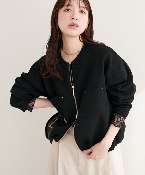 natural couture ブルゾン アウター ニットジップブルゾン レディース