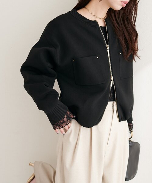 natural couture ブルゾン アウター ニットジップブルゾン レディース