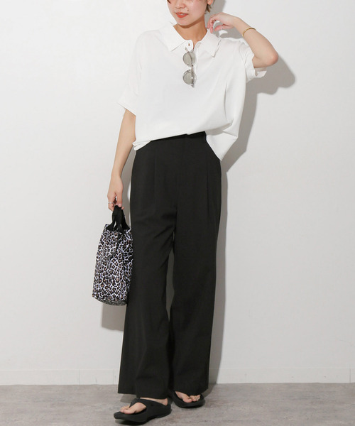 ニット セーター 「追加2」ウォッシャブルニットポロシャツ レディースの画像