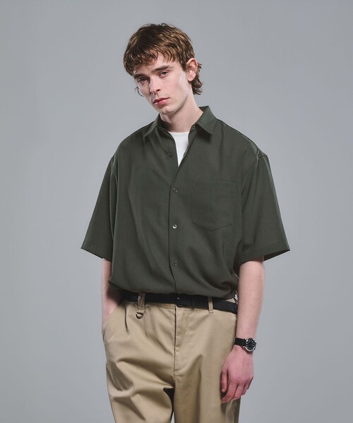 シャツ ワッシャー ポプリン ボックスシルエット 半袖 シャツ メンズの画像