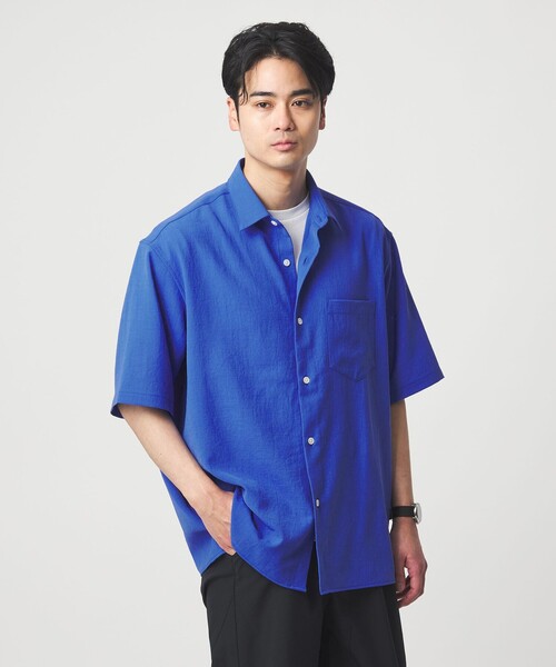 シャツ ワッシャー ポプリン ボックスシルエット 半袖 シャツ メンズの画像