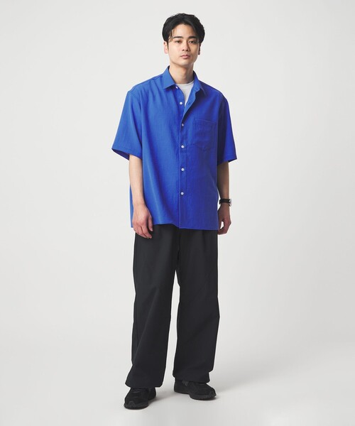 シャツ ワッシャー ポプリン ボックスシルエット 半袖 シャツ メンズの画像