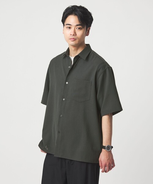 シャツ ワッシャー ポプリン ボックスシルエット 半袖 シャツ メンズの画像