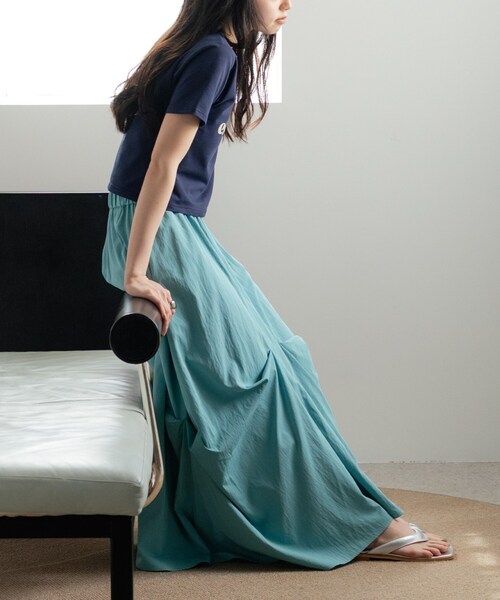 INDIVI GALLEST ロング スカート ランダムタックスカート「再入荷