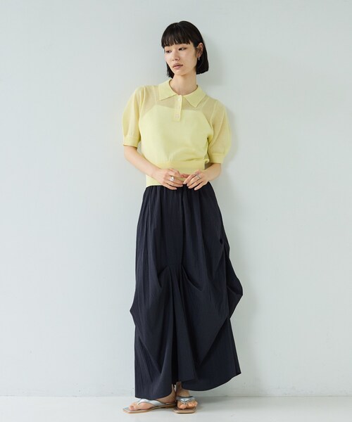 INDIVI GALLEST ロング スカート ランダムタックスカート「再入荷
