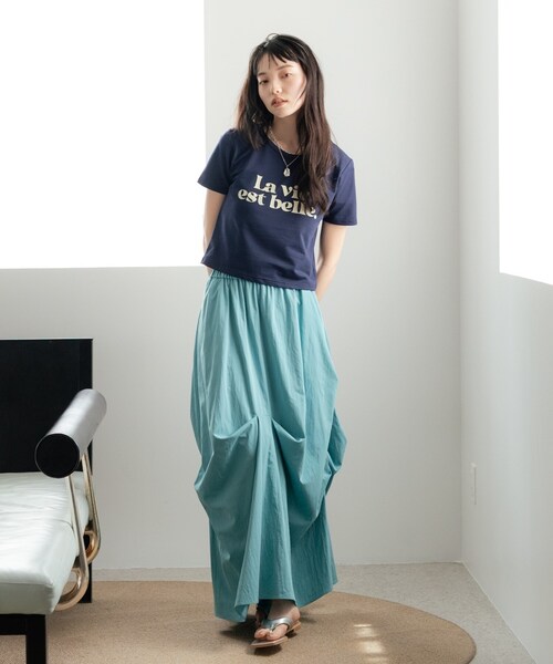 INDIVI GALLEST ロング スカート ランダムタックスカート「再入荷