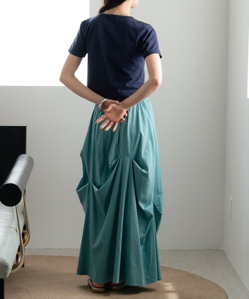 INDIVI GALLEST ロング スカート ランダムタックスカート「再入荷