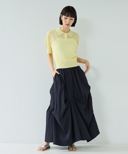 INDIVI GALLEST ロング スカート ランダムタックスカート「再入荷