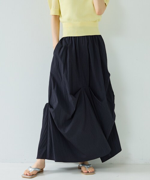 INDIVI GALLEST ロング スカート ランダムタックスカート「再入荷