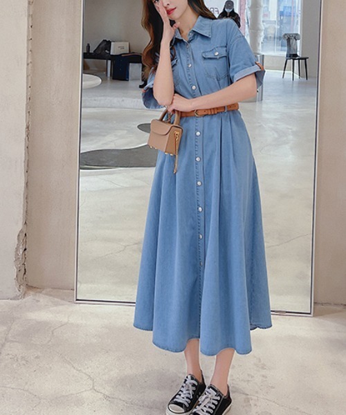【ほぼ新品・レア】foufou 半袖 シャツワンピース ライトブルー Aelina シャツワンピース F ライトブルー レディース : ZOZOTOWN Yahoo