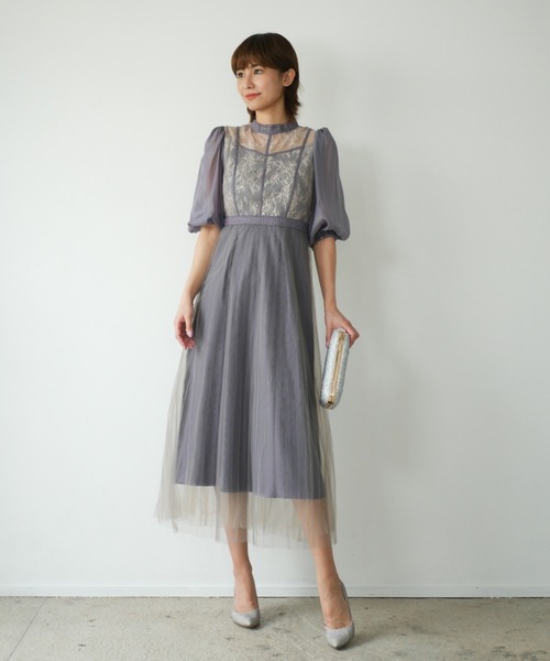 My shawty（マイシャウティー） ドレス lace combi pleats dress