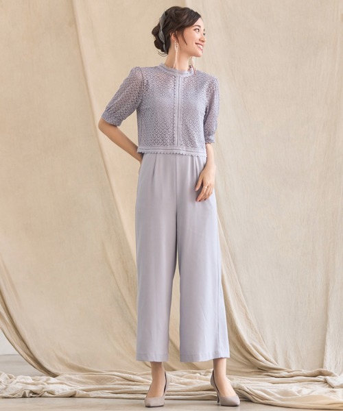 レースボレロ　キャミサロペット　パンツドレス　カーキ　shortサイズ Kana パンツドレス 3way レース ショートボレロ ノースリーブ