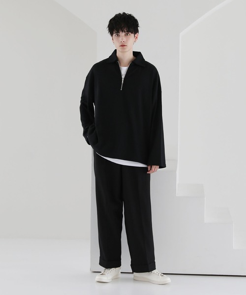MAX＆co 黒 スラックス センタープレス パンツ スラックス センタープレスロールアップスラックス メンズ