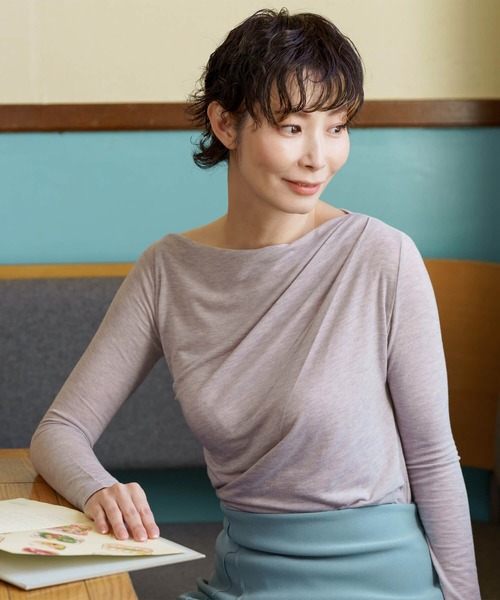 トキドキ tシャツ ドレープデザインボートネックTシャツ