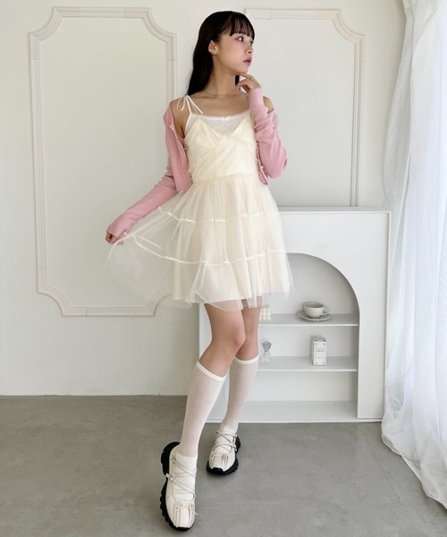 Loueme ワンピース チュールティアードミニキャミワンピース