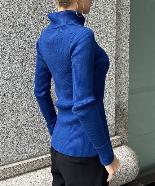 ニット セーター ウール混タートルネックリブニット レディース