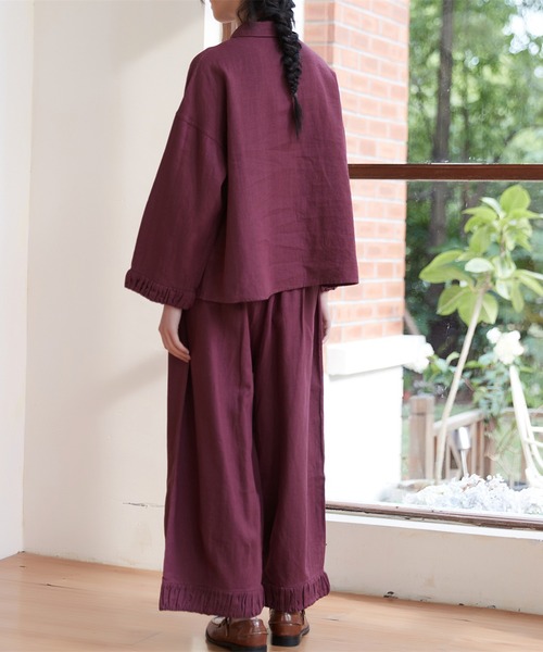On One's Own ワイドパンツ パンツ 裾ギャザーリネン綿ワイドパンツ