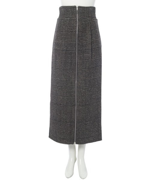 CÉLINE チェック柄ウールタイトスカート ウール混 チェック タイト